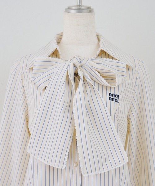 Another Branch olive des olive（アナザーブランチオリーブデオリーブ）の「ピコレースボウタイブラウス（シャツ/ブラウス・レディース・ブルー/オフホワイト/ストライプ/チェック・FREE）」の8枚目の写真