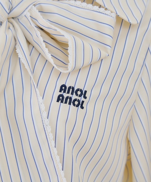 Another Branch olive des olive（アナザーブランチオリーブデオリーブ）の「ピコレースボウタイブラウス（シャツ/ブラウス・レディース・ブルー/オフホワイト/ストライプ/チェック・FREE）」の9枚目の写真