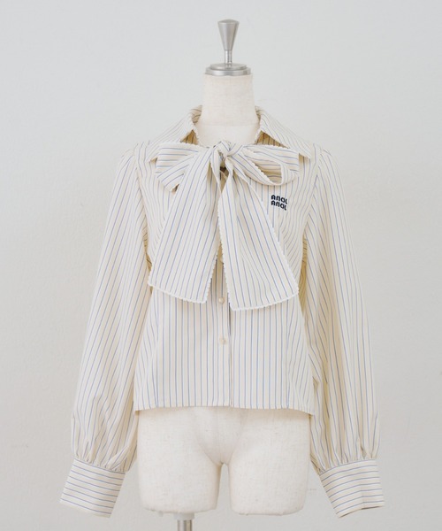 Another Branch olive des olive（アナザーブランチオリーブデオリーブ）の「ピコレースボウタイブラウス（シャツ/ブラウス・レディース・ブルー/オフホワイト/ストライプ/チェック・FREE）」の5枚目の写真