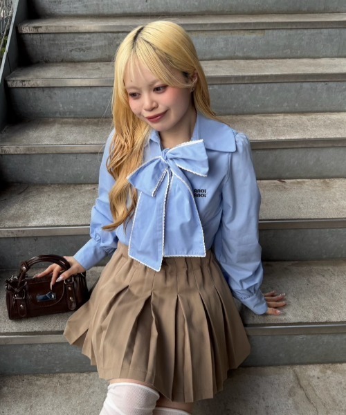 Another Branch olive des olive（アナザーブランチオリーブデオリーブ）の「ピコレースボウタイブラウス（シャツ/ブラウス・レディース・ブルー/オフホワイト/ストライプ/チェック・FREE）」の14枚目の写真