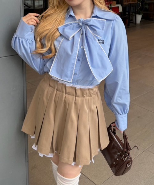 Another Branch olive des olive（アナザーブランチオリーブデオリーブ）の「ピコレースボウタイブラウス（シャツ/ブラウス・レディース・ブルー/オフホワイト/ストライプ/チェック・FREE）」の18枚目の写真