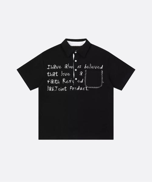 U:UME(ユーム)の「Letter Print Polo T(ポロシャツ・メンズ・ブラック/ホワイト・XX-LARGE/X-LARGE/LARGE/MEDIUM)」の1枚目の写真
