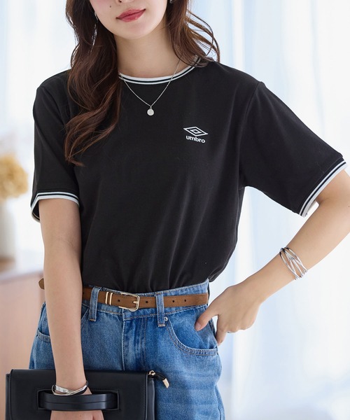 UMBRO（アンブロ）の「【アンブロ】配色ラインロゴ刺しゅうTシャツ（Tシャツ/カットソー・レディース・ブラック/ホワイト/ネイビー・LL/L/M）」の9枚目の写真