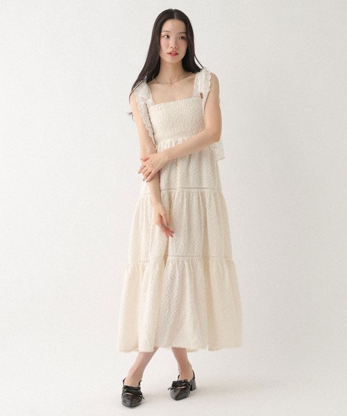 Heather(ヘザー)の「ショルダーレースジャガードワンピース 668945(ワンピース・レディース・ブラック/ホワイト×ブラック/アイボリー・FREE)」の2枚目の写真