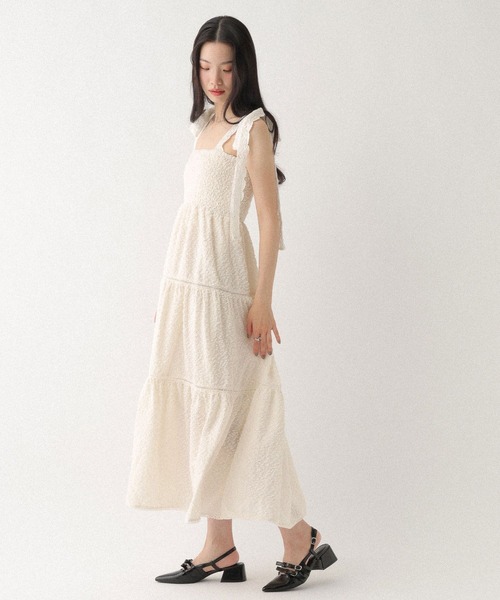 Heather(ヘザー)の「ショルダーレースジャガードワンピース 668945(ワンピース・レディース・ブラック/ホワイト×ブラック/アイボリー・FREE)」の6枚目の写真