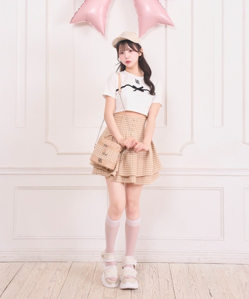 LAFARY（ラファリー）の「ギンガムツイードスカパン（スカート・レディース・ブラック/ピンク/ベージュ・FREE）」の6枚目の写真