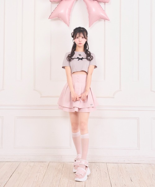 LAFARY（ラファリー）の「ギンガムツイードスカパン（スカート・レディース・ブラック/ピンク/ベージュ・FREE）」の4枚目の写真