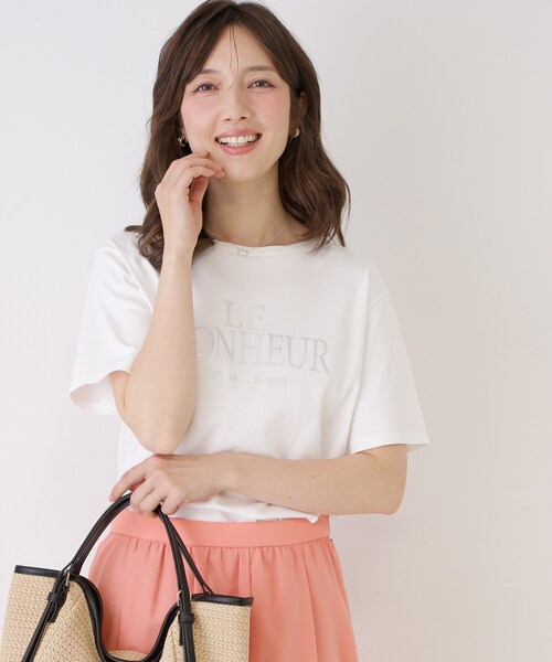 COUP DE CHANCE(クードシャンス)の「【手洗い可/日本製】半袖ロゴTシャツ(Tシャツ/カットソー・レディース・グレー系その他/ホワイト・38/34)」の1枚目の写真