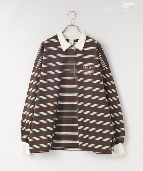 LOWRYS FARM(ローリーズファーム)の「Monday Sleeping Club マルチボーダーポロ 661562(Tシャツ/カットソー・レディース・ブルー/ネイビー/ブラウン・LARGE/MEDIUM)」の1枚目の写真