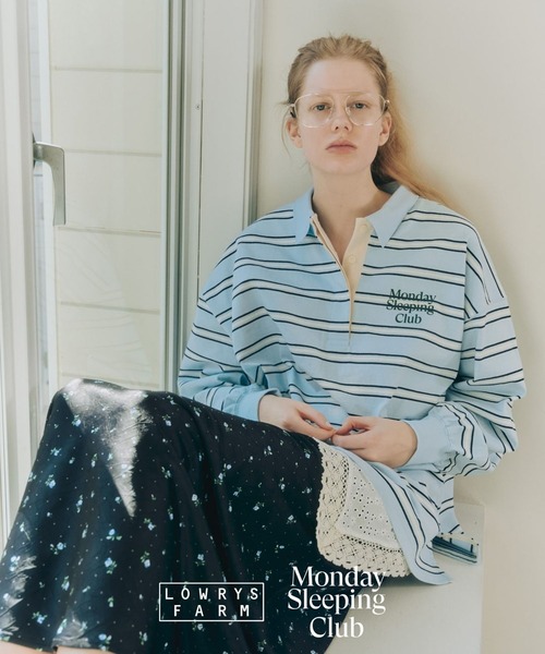 LOWRYS FARM(ローリーズファーム)の「Monday Sleeping Club マルチボーダーポロ 661562(Tシャツ/カットソー・レディース・ブルー/ネイビー/ブラウン・LARGE/MEDIUM)」の3枚目の写真