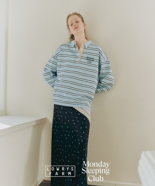 LOWRYS FARM(ローリーズファーム)の「Monday Sleeping Club マルチボーダーポロ 661562(Tシャツ/カットソー・レディース・ブルー/ネイビー/ブラウン・LARGE/MEDIUM)」の4枚目の写真