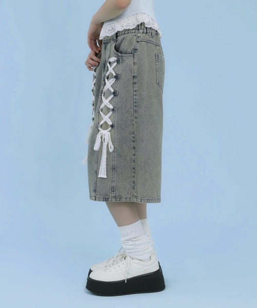 ANAP GiRL(アナップガール)の「スピンドル レース デニム ハーフパンツ(デニムパンツ・キッズ・ブルー/ブラック・XS/M/S)」の9枚目の写真