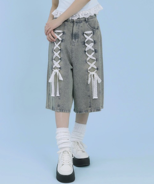 ANAP GiRL(アナップガール)の「スピンドル レース デニム ハーフパンツ(デニムパンツ・キッズ・ブルー/ブラック・XS/M/S)」の8枚目の写真