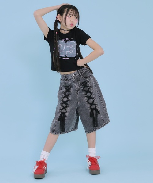 ANAP GiRL(アナップガール)の「スピンドル レース デニム ハーフパンツ(デニムパンツ・キッズ・ブルー/ブラック・XS/M/S)」の16枚目の写真