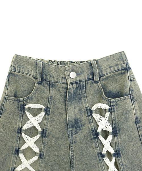 ANAP GiRL(アナップガール)の「スピンドル レース デニム ハーフパンツ(デニムパンツ・キッズ・ブルー/ブラック・XS/M/S)」の21枚目の写真