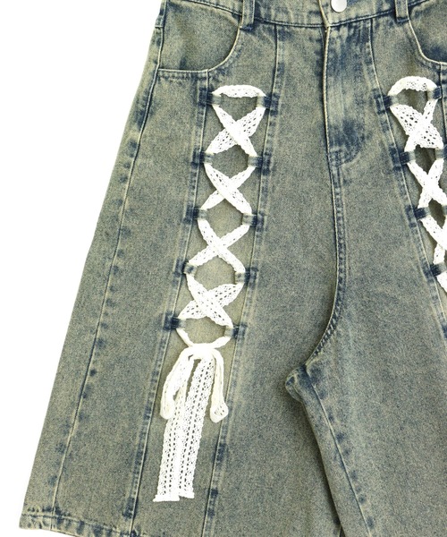 ANAP GiRL(アナップガール)の「スピンドル レース デニム ハーフパンツ(デニムパンツ・キッズ・ブルー/ブラック・XS/M/S)」の4枚目の写真