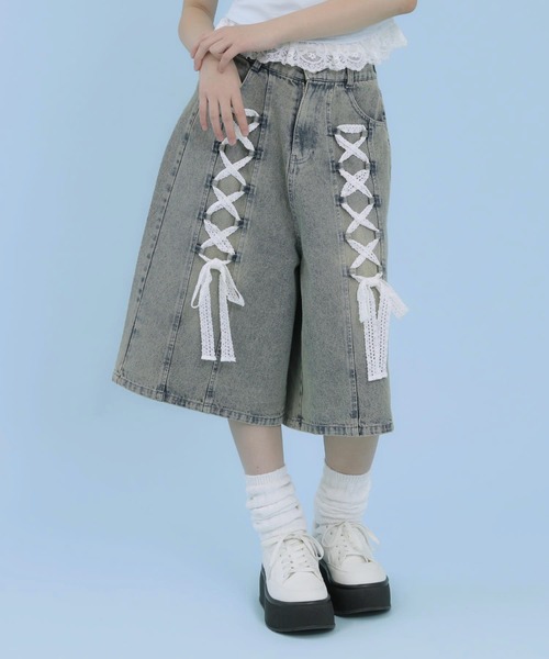 ANAP GiRL(アナップガール)の「スピンドル レース デニム ハーフパンツ(デニムパンツ・キッズ・ブルー/ブラック・XS/M/S)」の22枚目の写真