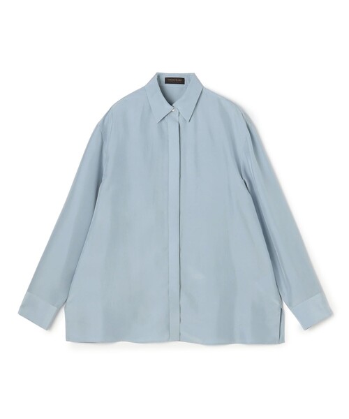 TOMORROWLAND collection(トゥモローランドコレクション)の「シルクサンドウォッシュ レギュラーカラーブラウス(シャツ/ブラウス・レディース・ネイビー/ライトブルー・36)」の2枚目の写真