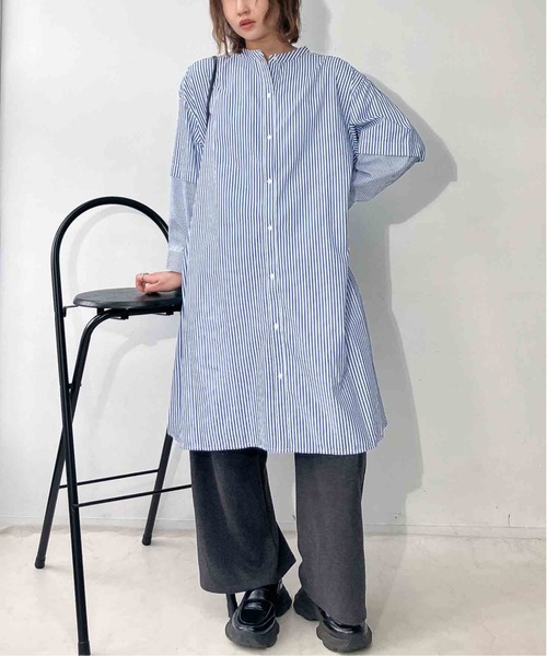 AS KNOW AS plus（アズノゥアズプラス）の「○異素材切り替え フェイクレイヤード シャツワンピース（シャツワンピース・レディース・ブラック系/ブルー系/グリーン系・FREE）」の5枚目の写真