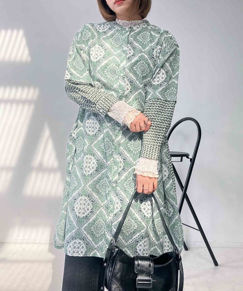 AS KNOW AS plus（アズノゥアズプラス）の「○異素材切り替え フェイクレイヤード シャツワンピース（シャツワンピース・レディース・ブラック系/ブルー系/グリーン系・FREE）」の22枚目の写真