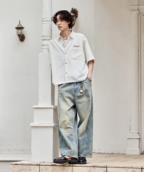 Bleme（ブレム）の「刺繍ロゴ ストライプ半袖シャツ（シャツ/ブラウス・メンズ・ライトブルー/オフホワイト/ネイビー・S/M/L/XL）」の12枚目の写真