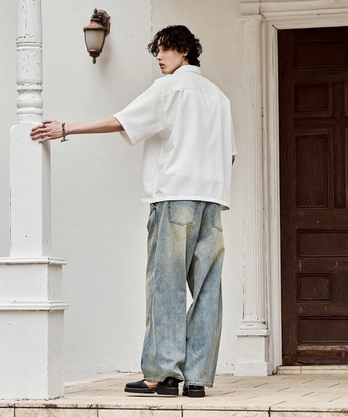 Bleme（ブレム）の「刺繍ロゴ ストライプ半袖シャツ（シャツ/ブラウス・メンズ・ライトブルー/オフホワイト/ネイビー・S/M/L/XL）」の13枚目の写真