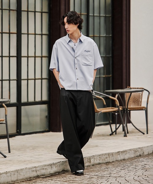 Bleme（ブレム）の「刺繍ロゴ ストライプ半袖シャツ（シャツ/ブラウス・メンズ・ライトブルー/オフホワイト/ネイビー・S/M/L/XL）」の21枚目の写真