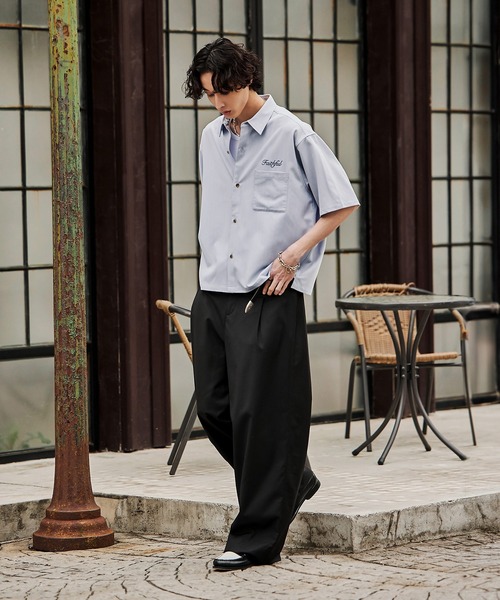 Bleme（ブレム）の「刺繍ロゴ ストライプ半袖シャツ（シャツ/ブラウス・メンズ・ライトブルー/オフホワイト/ネイビー・S/M/L/XL）」の22枚目の写真