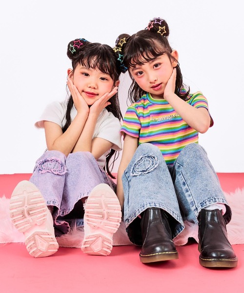 ANAP kids（アナップキッズ）の「*メタルシルバーエンジェルロゴリブトップス（Tシャツ/カットソー・キッズ・ホワイト/ブラック/ホワイト×ブラック/マルチ・120/110/130）」の7枚目の写真