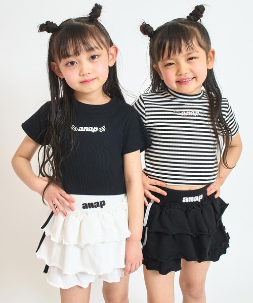 ANAP kids（アナップキッズ）の「*メタルシルバーエンジェルロゴリブトップス（Tシャツ/カットソー・キッズ・ホワイト/ブラック/ホワイト×ブラック/マルチ・120/110/130）」の8枚目の写真
