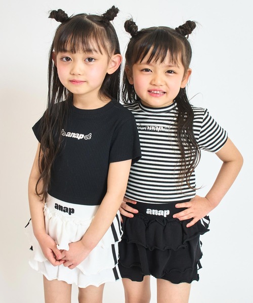 ANAP kids（アナップキッズ）の「*メタルシルバーエンジェルロゴリブトップス（Tシャツ/カットソー・キッズ・ホワイト/ブラック/ホワイト×ブラック/マルチ・120/110/130）」の9枚目の写真