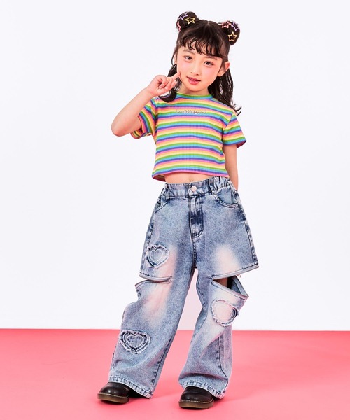 ANAP kids（アナップキッズ）の「*メタルシルバーエンジェルロゴリブトップス（Tシャツ/カットソー・キッズ・ホワイト/ブラック/ホワイト×ブラック/マルチ・120/110/130）」の14枚目の写真
