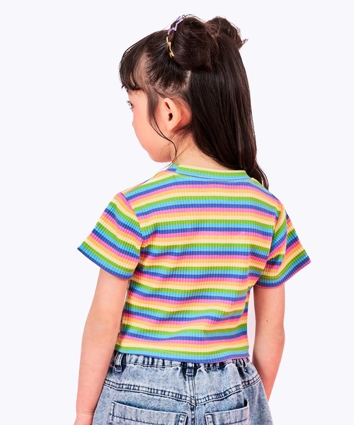 ANAP kids（アナップキッズ）の「*メタルシルバーエンジェルロゴリブトップス（Tシャツ/カットソー・キッズ・ホワイト/ブラック/ホワイト×ブラック/マルチ・120/110/130）」の13枚目の写真