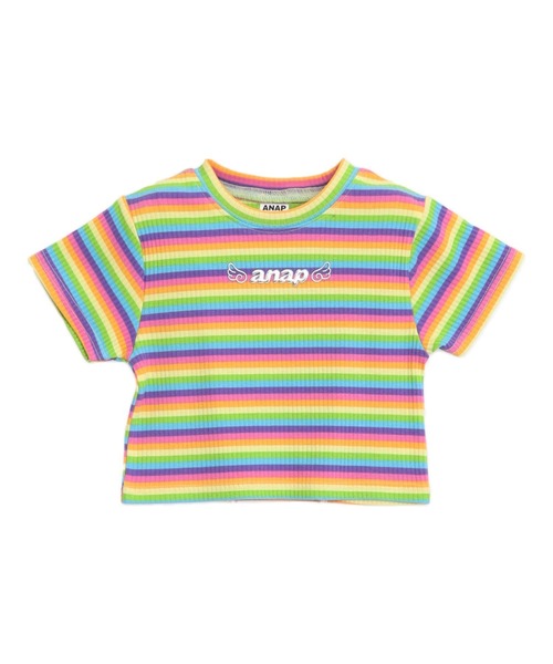 ANAP kids（アナップキッズ）の「*メタルシルバーエンジェルロゴリブトップス（Tシャツ/カットソー・キッズ・ホワイト/ブラック/ホワイト×ブラック/マルチ・120/110/130）」の16枚目の写真