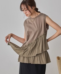 コンパクトスムース アシンメトリー フリルノースリーブTシャツ