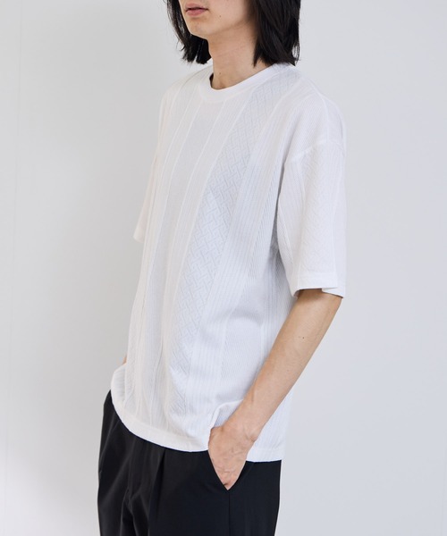 URBAN COLLECTION（アーバンコレクション）の「【URBANCOLLECTION/アーバンコレクション】ローゲージ ジャガード ストライプ ボックスシルエット クルーネック 半袖Tシャツ（Tシャツ/カットソー・メンズ・ブラック/グリーン/ホワイト・XL/L/M/S）」の11枚目の写真