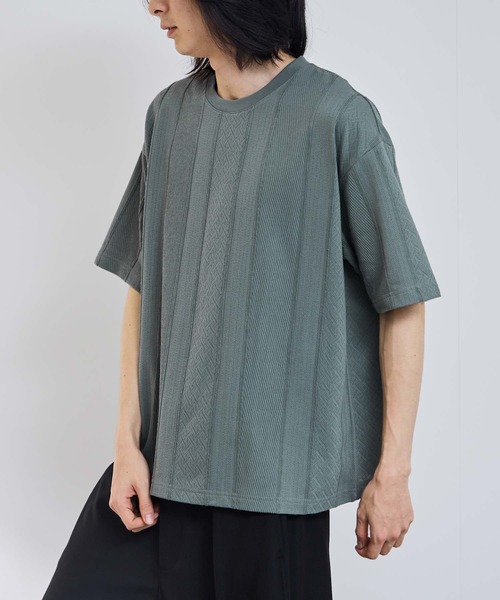 URBAN COLLECTION（アーバンコレクション）の「【URBANCOLLECTION/アーバンコレクション】ローゲージ ジャガード ストライプ ボックスシルエット クルーネック 半袖Tシャツ（Tシャツ/カットソー・メンズ・ブラック/グリーン/ホワイト・XL/L/M/S）」の14枚目の写真