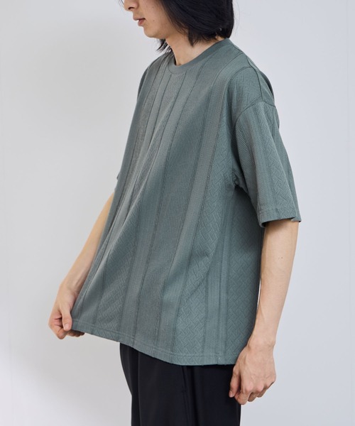 URBAN COLLECTION（アーバンコレクション）の「【URBANCOLLECTION/アーバンコレクション】ローゲージ ジャガード ストライプ ボックスシルエット クルーネック 半袖Tシャツ（Tシャツ/カットソー・メンズ・ブラック/グリーン/ホワイト・XL/L/M/S）」の15枚目の写真