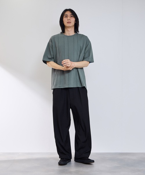 URBAN COLLECTION（アーバンコレクション）の「【URBANCOLLECTION/アーバンコレクション】ローゲージ ジャガード ストライプ ボックスシルエット クルーネック 半袖Tシャツ（Tシャツ/カットソー・メンズ・ブラック/グリーン/ホワイト・XL/L/M/S）」の16枚目の写真