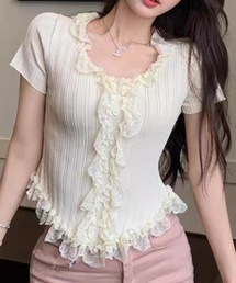 レースフリルドッキングニット