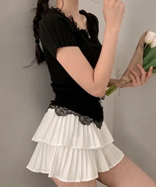 Alvia(アルビア)の「レースフリルドッキングニット(ニット/セーター・レディース・ピンク/ホワイト/ブラック・M)」の16枚目の写真