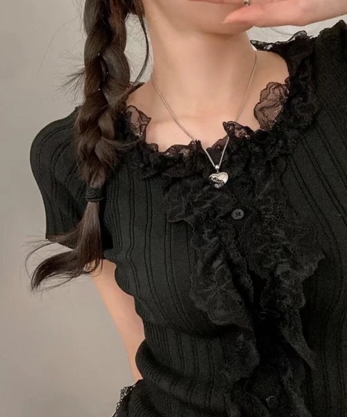 Alvia(アルビア)の「レースフリルドッキングニット(ニット/セーター・レディース・ピンク/ホワイト/ブラック・M)」の14枚目の写真