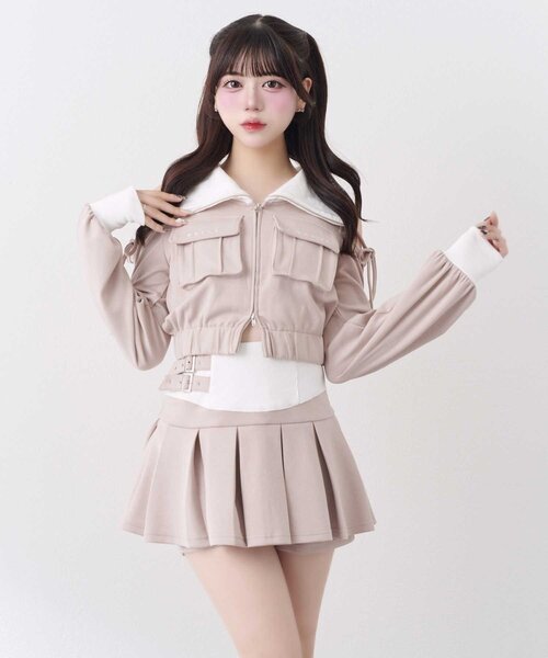 OLIVE des OLIVE(オリーブデオリーブ)の「【Belle Charme】Logo Pocket Rib Blouson(Tシャツ/カットソー・レディース・ブラック/ピンクベージュ/トップグレー・FREE)」の3枚目の写真