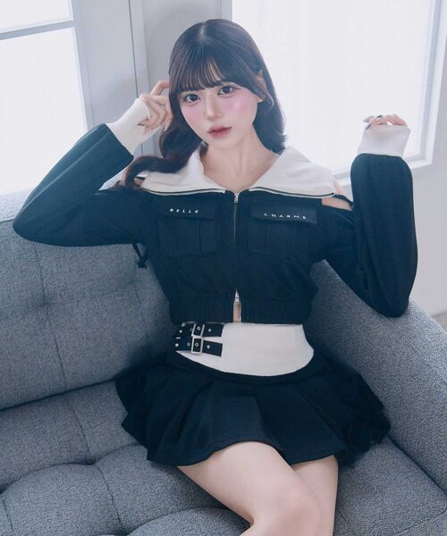 OLIVE des OLIVE(オリーブデオリーブ)の「【Belle Charme】Logo Pocket Rib Blouson(Tシャツ/カットソー・レディース・ブラック/ピンクベージュ/トップグレー・FREE)」の2枚目の写真