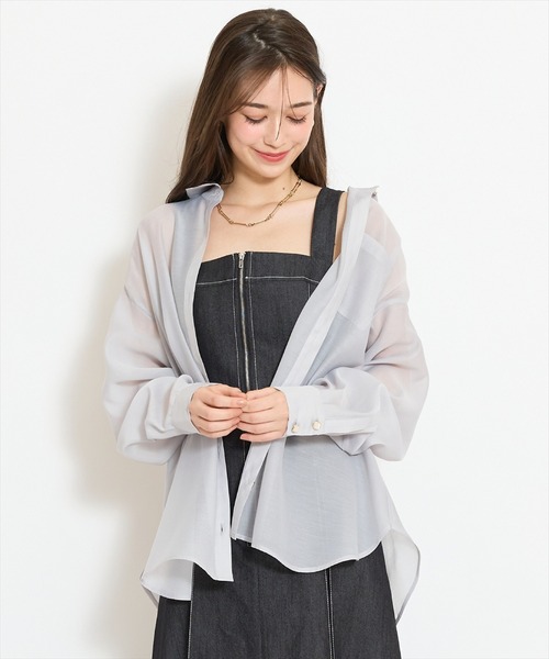 WILLSELECTION（ウィルセレクション）の「エアリーシアーシャツ（シャツ/ブラウス・レディース・ピンク/オフホワイト/ライトグレー・FREE）」の3枚目の写真