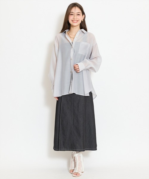 WILLSELECTION（ウィルセレクション）の「エアリーシアーシャツ（シャツ/ブラウス・レディース・ピンク/オフホワイト/ライトグレー・FREE）」の7枚目の写真