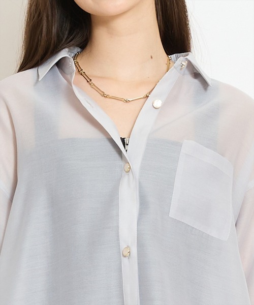 WILLSELECTION（ウィルセレクション）の「エアリーシアーシャツ（シャツ/ブラウス・レディース・ピンク/オフホワイト/ライトグレー・FREE）」の4枚目の写真