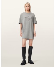 ALLSAINTS | CHAINS EMBELLISHED T-SHIRT MINI DRESS | CHAINS エンベリッシュド Tシャツ ミニ ドレス・ワンピース(ワンピース)