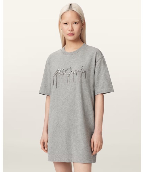 ALLSAINTS（オールセインツ）の「CHAINS EMBELLISHED T-SHIRT MINI DRESS | CHAINS エンベリッシュド Tシャツ ミニ ドレス・ワンピース（ワンピース・レディース・グレー系その他・XS/S/M/L）」の2枚目の写真