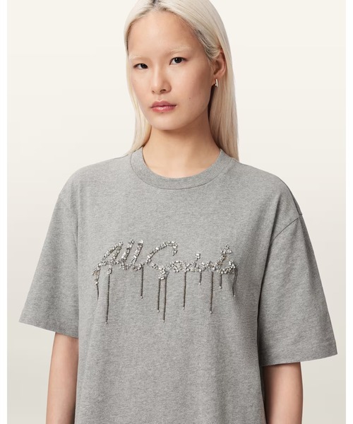ALLSAINTS（オールセインツ）の「CHAINS EMBELLISHED T-SHIRT MINI DRESS | CHAINS エンベリッシュド Tシャツ ミニ ドレス・ワンピース（ワンピース・レディース・グレー系その他・XS/S/M/L）」の3枚目の写真